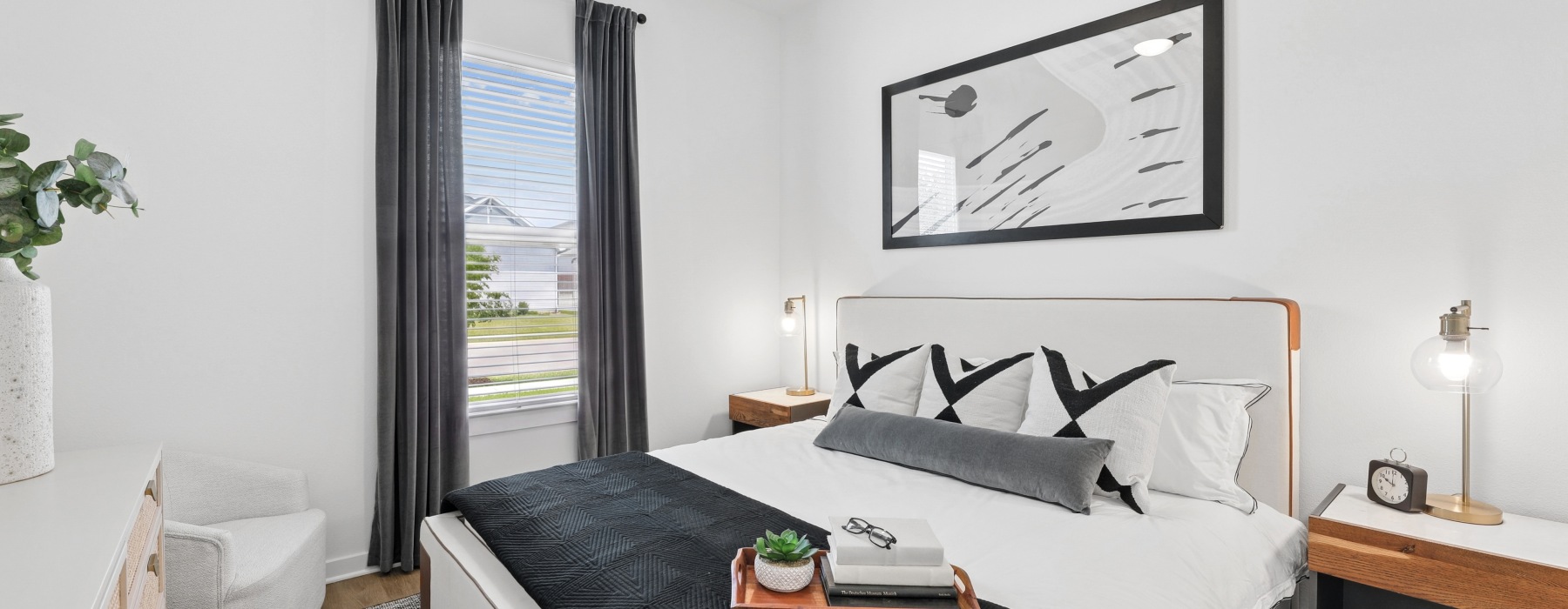 Modern bedroom in a 2-bedroom apartment for rent in Bastrop, TX