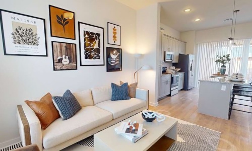a living room with a couch and a coffee table
