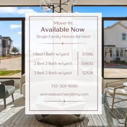 BRAND NEW community! We have units available for ASAP move-in, Rent your dream home today Instagram post from @avendaleatthecolony on September 25, 2023 10:40:23am